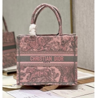 Well Crafted SMALL DIOR BOOK TOTE Gray and Pink Toile de Jouy Reverse Embroidery M1296ZRG