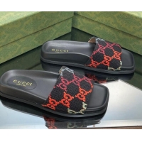 Grade Gucci Jumbo GG Canvas Flat Slide Sandals Black/Multicolor 321099