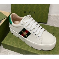 Best Price Gucci Ace Bee Embroidered Leather Platform Sneakers White 321114