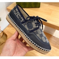 Popular Style Gucci GG Canvas and Leather Lace-up Espadrilles Navy Blue 329060