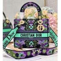 Inexpensive MEDIUM LADY D-LITE BAG Multicolor Dior Indian Purple Embroidery M0565OESK