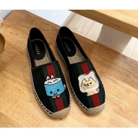 Good Quality Gucci GG Canvas Espadrilles with Web and Dog Embroidery Black 329062