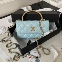 Good Taste Chanel MINI FLAP BAG WITH TOP HANDLE AP3385 sky blue