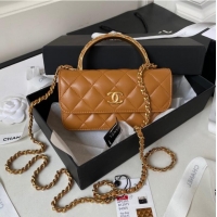 Big Discount Chanel MINI FLAP BAG WITH TOP HANDLE AP3385 brown