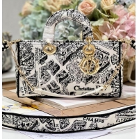 Big Discount MEDIUM DIOR LADY D-JOY BAG White and Black Plan de Paris Embroidery M0540O