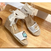 Top Grade Gucci GG Canvas Wedge Sandals 9cm with Dog Embroidery White 403118