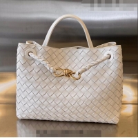 Luxurious Fashion Bottega Veneta Medium Andiamo Top Handle Bag in Intrecciato Leather 743572 White 2023