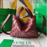 Cheapest Bottega Veneta Bowling Cassette Bag in Intreccio Leather 730327 Barolo Red 2023