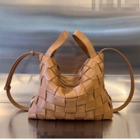 Top Grade Bottega Veneta Bowling Cassette Bag in Intreccio Leather 730327 Light Brown 2023