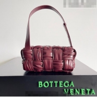 Famous Brand Bottega Veneta Small Brick Cassette Bag in Foulard Intreccio Leather 736233 Burgundy 2023