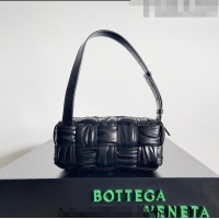 Top Design Bottega Veneta Small Brick Cassette Bag in Foulard Intreccio Leather 736233 Black 2023