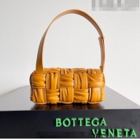 Inexpensive Bottega Veneta Small Brick Cassette Bag in Foulard Intreccio Leather 736233 Yellow 2023