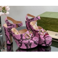 Low Price Gucci High Heel Platform Sandals 12cm with Horsebit in Pink Snakeskin-Like Leather 404021