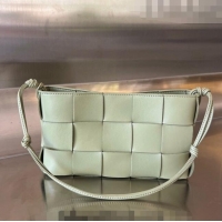 Buy Fashionable Bottega Veneta Cassette Pouch On Strap in Intreccio leather 730543 Light Green 2023