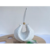 Promotional Bottega Veneta Turn Medium Hobo Bag in Intrecciato Leather 701024 White 2023