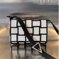 Good Quality Bottega Veneta Cassette Bag in Intreccio canvas 741451 White/Black 2023