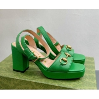 Best Price Gucci Leather High Heel Platform Sandals 12cm with Ankle Strap Green 404027