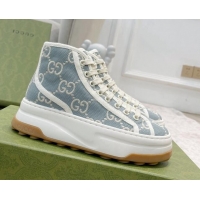 Low Price Gucci GG Embroidered High-top Platform Sneakers 5cm Light Blue 406038