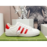 Good Looking Gucci x Adidas Gazelle Silky Calfskin Sneakers White/Red 406041