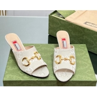 Best Luxury Gucci Maxi-GG Canvas Heel Slide Sandals 5.5cm with Horsebit White 407094