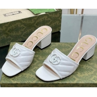 Charming Gucci Leather Heel Slide Sandals 5.5cm with Double G All White/Beige 407098