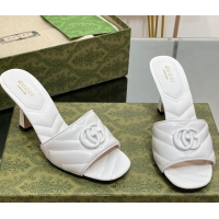 Top Design Gucci Leather Heel Slide Sandals 7.5cm with Double G All White 407099