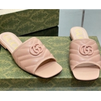 Discount Gucci Leather Flat Slide Sandals with Double G Nude Pink 0407100