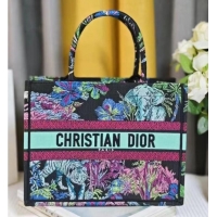 Grade Design MEDIUM DIOR BOOK TOTE Blue Multicolor Toile de Jouy Voyage Embroidery M1296ZEU