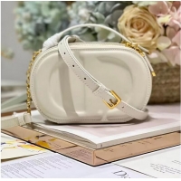 Top Quality CD SIGNATURE OVAL CAMERA BAG Calfskin with Embossed CD Signature S2201UMFV Latte