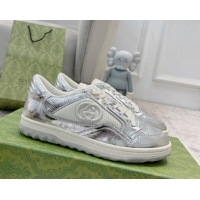 Pretty Style Gucci MAC80 Sneakers in Leather and Fabric Silver 0420129