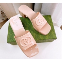 Perfect Gucci Rubber Heel Slide Sandals 5.5cm with Interlocking G Nude 425067