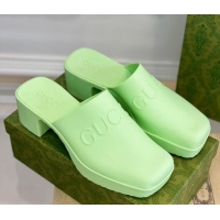 Best Price Gucci Women's Rubber Slip-on Heel Sandals 5.5cm Light Green 607023