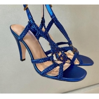 Sumptuous Gucci Isa Leather Heel Sandals 9cm with Crystal Interlocking G Blue 607028