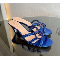 Sophisticated Gucci Isa Leather Heel Slide Sandals 4.5cm with Crystal Interlocking G Blue 607034