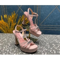 Purchase Gucci Lambskin Platform High Heel Sandals 11cm with GG Chain Light Pink 607043