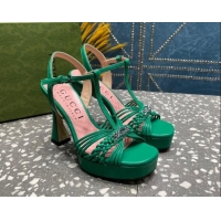 Shop Duplicate Gucci Lambskin Platform High Heel Sandals 11cm with GG Chain Green 607045