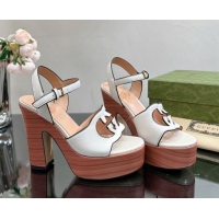 Top Design Gucci Leather Platform High Heel Sandals 12cm with Interlocking G Cutout White 607048