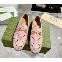 Best Product Gucci Animal Print Leather Loafers Pink 607058