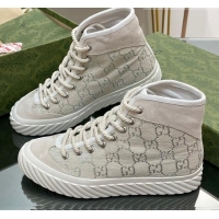 Classic Hot Gucci GG Canvas High top Sneakers Cream White 607071