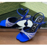 Cheaps Gucci Silk Satin Heel Sandals 6.5cm with Crystals Blue 607078