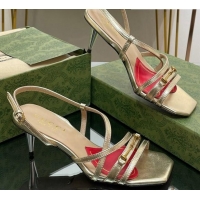 Pretty Style Gucci Leather Heel Sandals 6.5cm with Horsebit Gold 607089