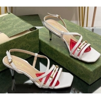 Popular Style Gucci Leather Heel Sandals 6.5cm with Horsebit White 607091