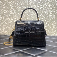 Famous Brand VALENTINO VSLING small Crocodile pattern Shoulder bag WB0F53 black