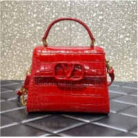 Unique Grade VALENTINO VSLING small Crocodile pattern Shoulder bag WB0F53 Red