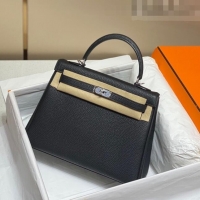 New Design Hermes Kelly Bag in Togo Calfskin 25cm H0250 Black Silver 2023