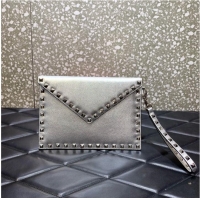 Pretty Style VALENTINO Garavani Rockstud Calfskin Clutch WP0P87R Silver