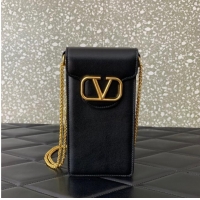 Popular Style VALENTINO LOCO calf leather chain phone case WP0Z11 black