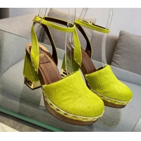 Good Quality Fendi Baguette Show Pony Hair Clogs High Heel Pumps 11cm Green 321056