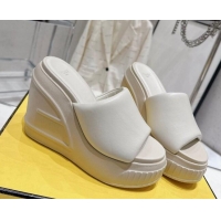 Shop Duplicate Fendi Fashion Show Wedge Slide Sandals 14cm in White Nappa Leather 329033