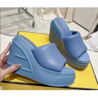 Most Popular Fendi Fashion Show Wedge Slide Sandals 14cm in Blue Nappa Leather 0329034